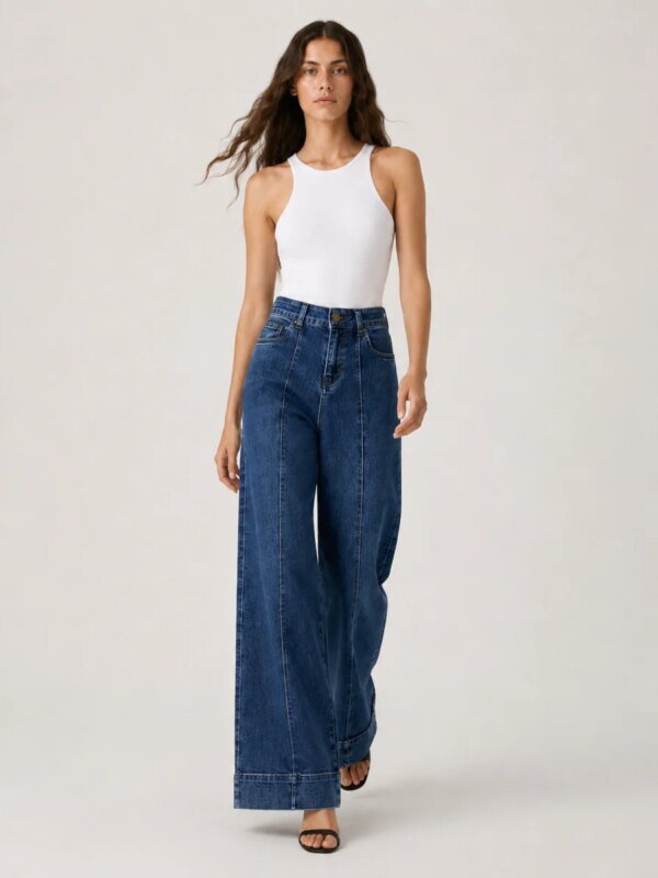 Pantalon Wide Leg de Mezclilla Azul Clasica para Mujer