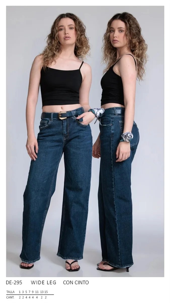 Pantalon Wide Leg de Mezclilla Azul con Cinto para Mujer