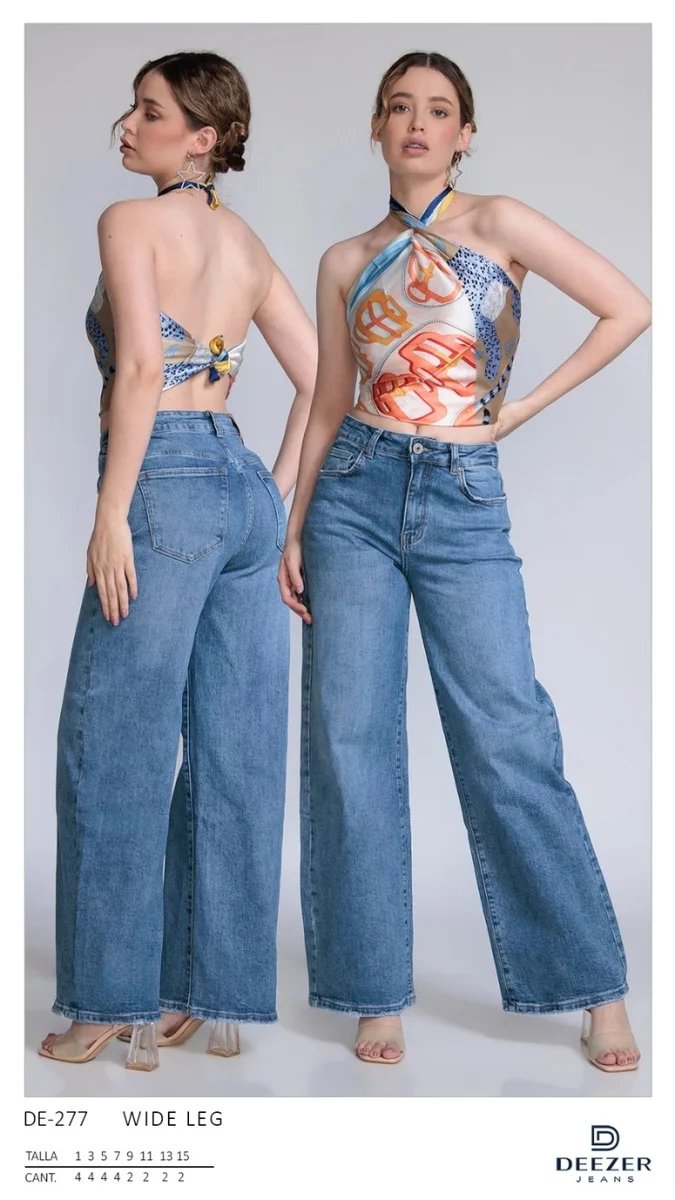 Pantalon Wide Leg de Mezclilla Azul Tiro Alto para Mujer