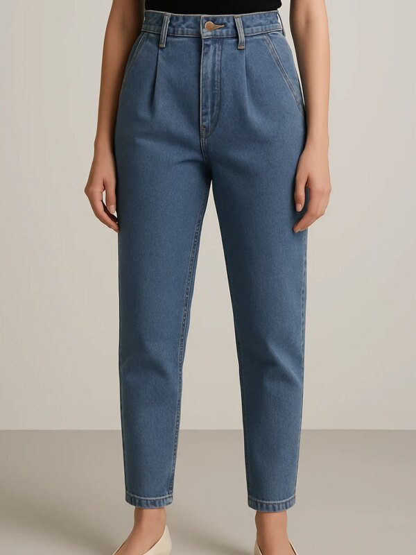 Pantalón Mom Jean de Tiro Alto en Mezclilla Azul Medio para Mujer