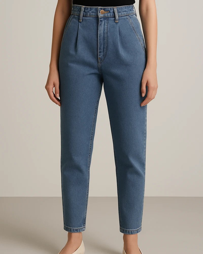 Pantalón Mom Jean de Tiro Alto en Mezclilla Azul Medio para Mujer