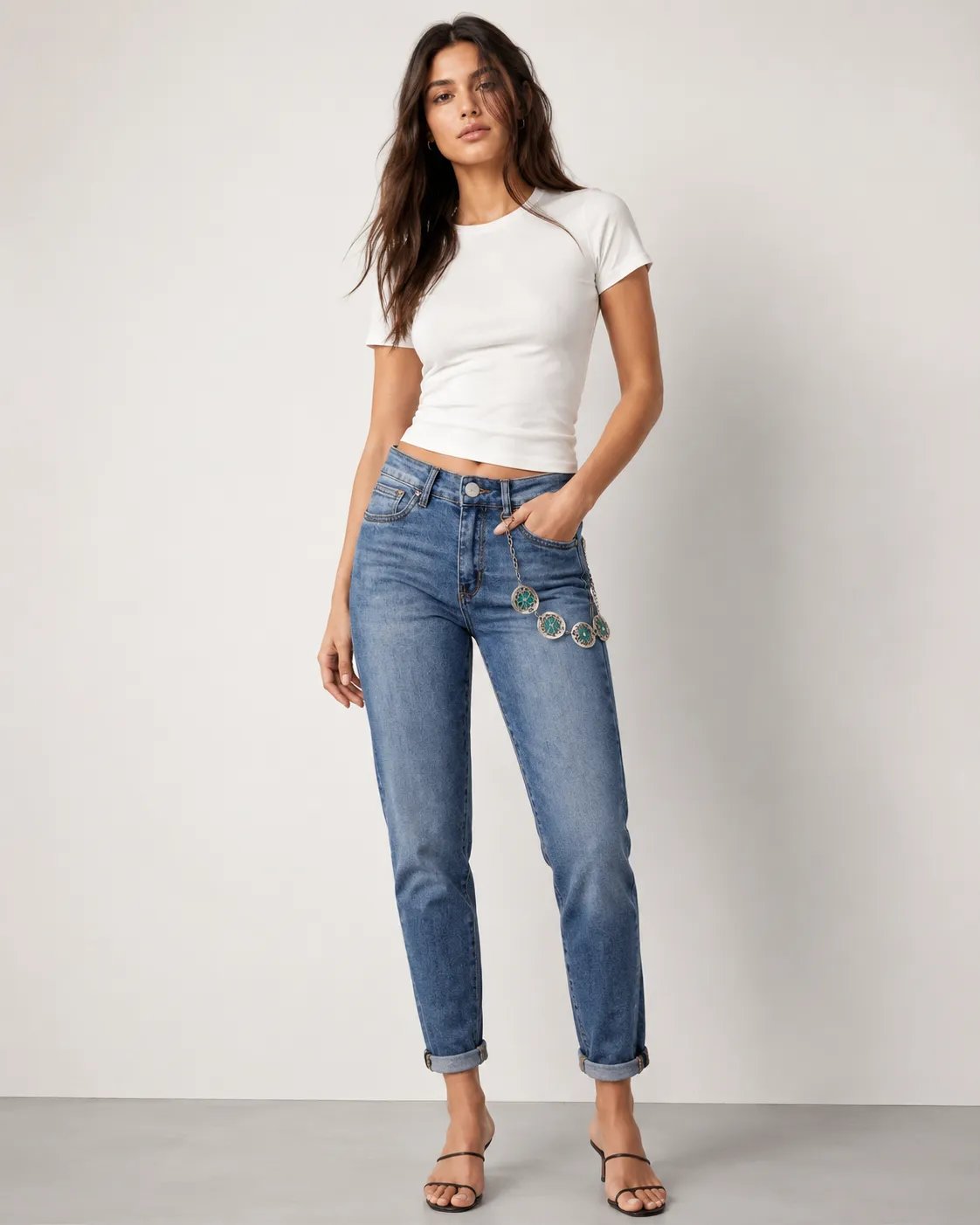 Jeans Mom Fit Tiro Alto Con Bordados Florales Para Mujer