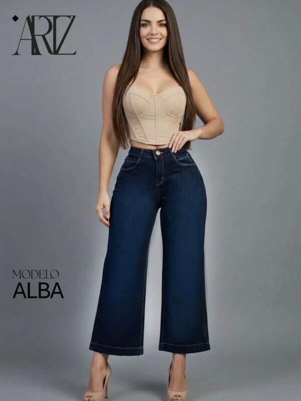 Pantalon Wide Leg de Mezclilla Azul Oscuro para Mujer