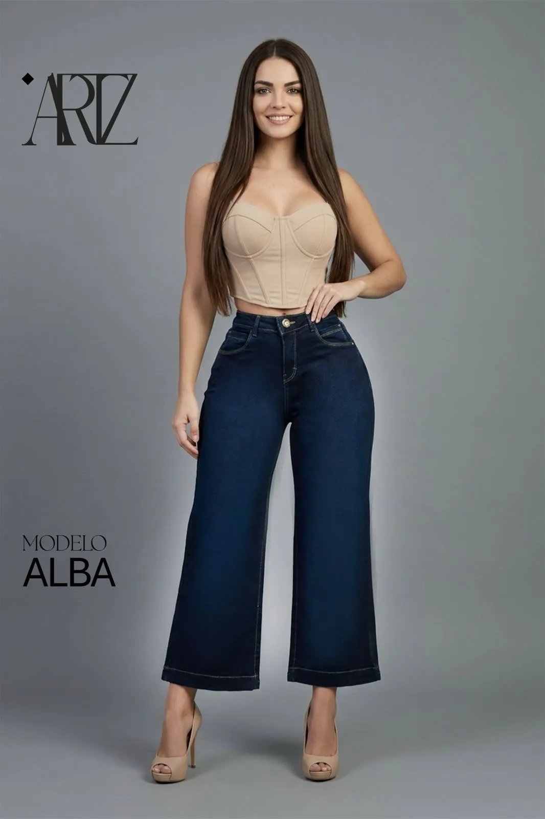 Pantalon Wide Leg de Mezclilla Azul Oscuro para Mujer