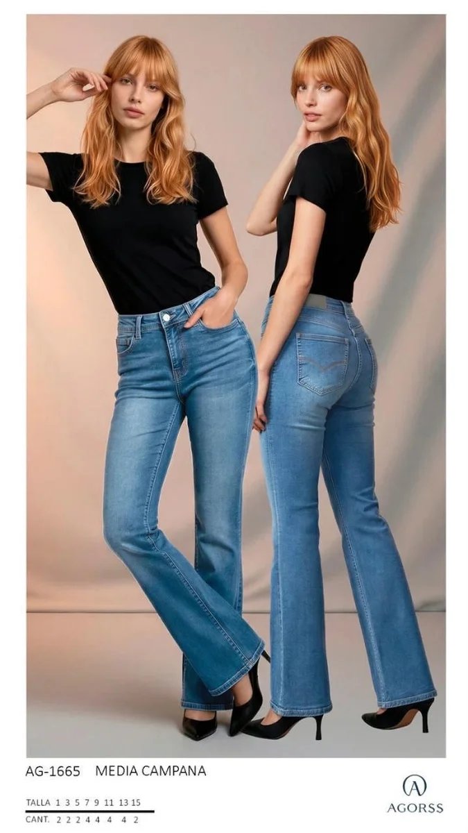 Jeans Acampanados de Tiro Alto Azul Medio para Mujer