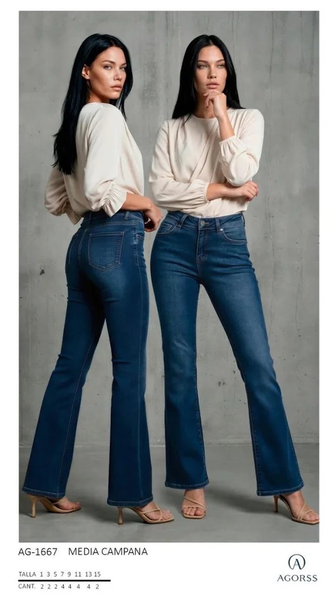 Pantalon Acampanado de Mezclilla Azul Tiro Alto para Mujer