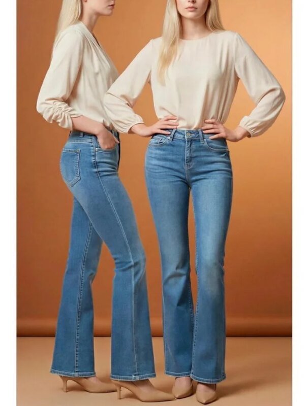 Jeans Acampanados Media Campana Azul Claro para Mujer