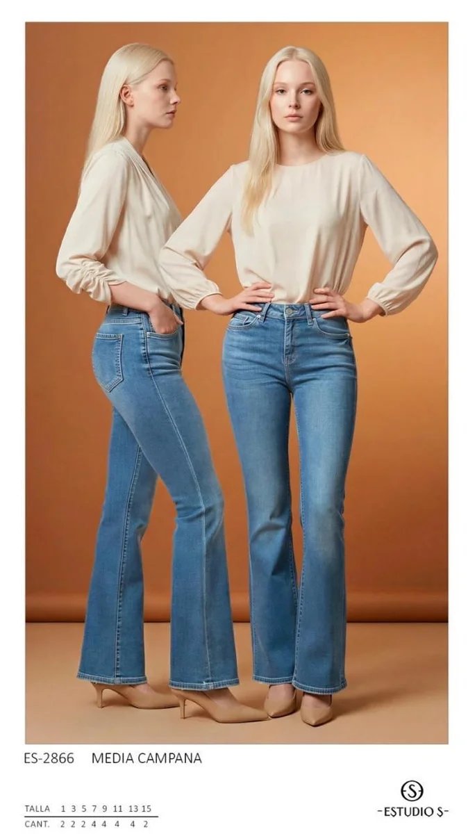 Jeans Acampanados Media Campana Azul Claro para Mujer