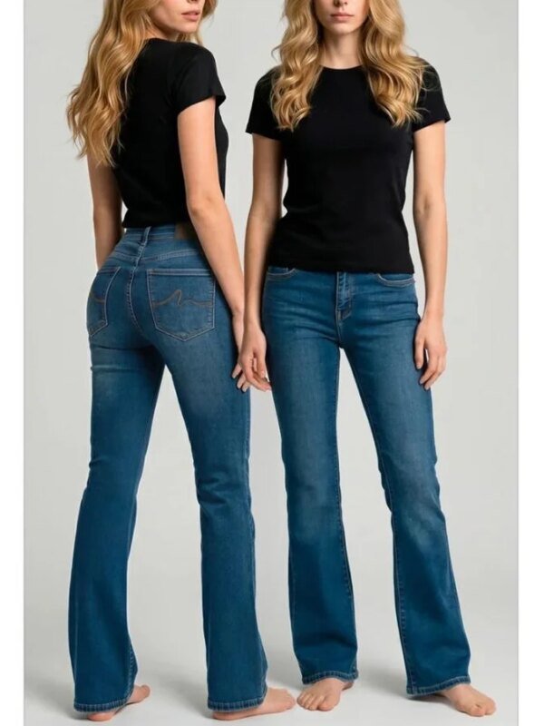 Pantalon Acampanado de Mezclilla Azul Media Campana para Mujer