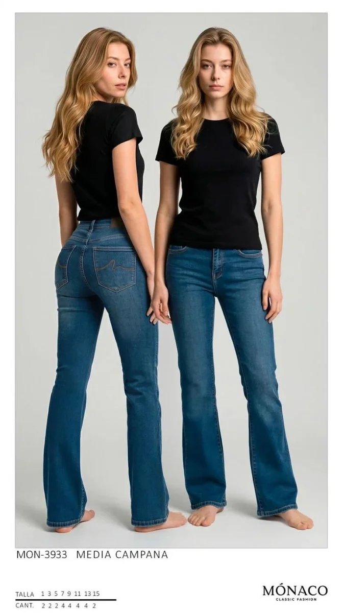 Pantalon Acampanado de Mezclilla Azul Media Campana para Mujer