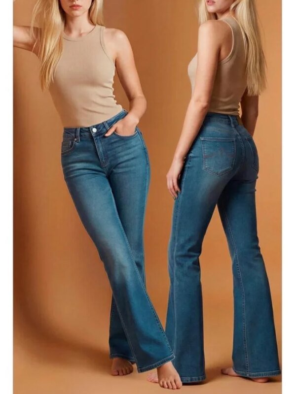 Pantalon Acampanado de Mezclilla Azul Vintage para Mujer