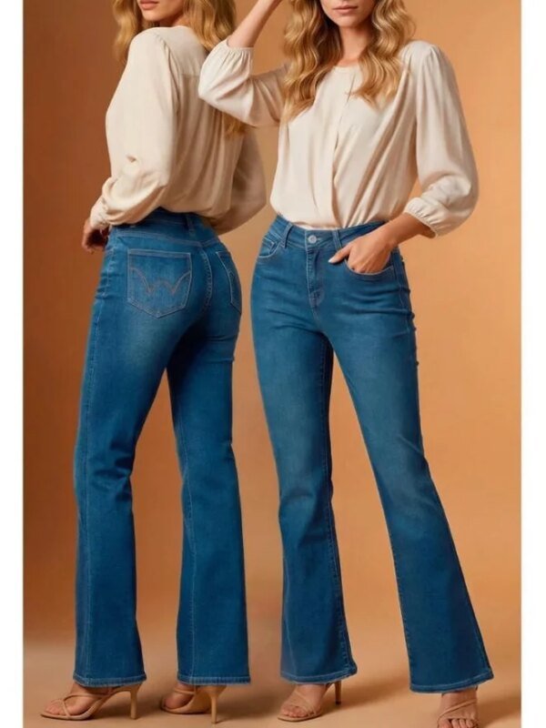 Pantalon Acampanado de Mezclilla Azul Media Campana para Mujer