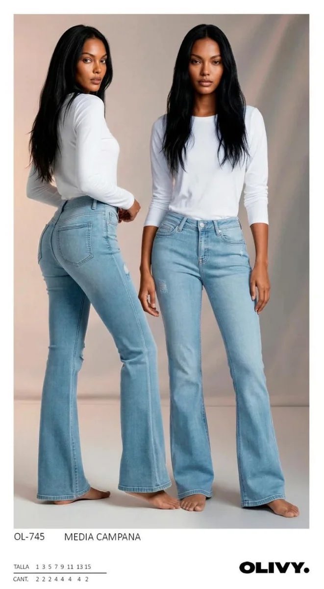 Pantalon Acampanado de Mezclilla Clara Tiro Alto para Mujer