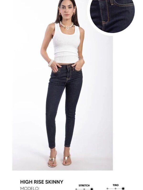 Jeans Skinny Tiro Alto Indigo Elastizados para Mujer