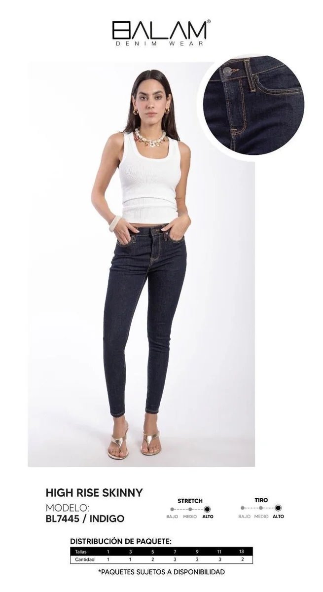 Jeans Skinny Tiro Alto Indigo Elastizados para Mujer