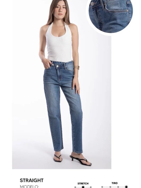 Pantalon Straight de Mezclilla Azul Media para Mujer Balam