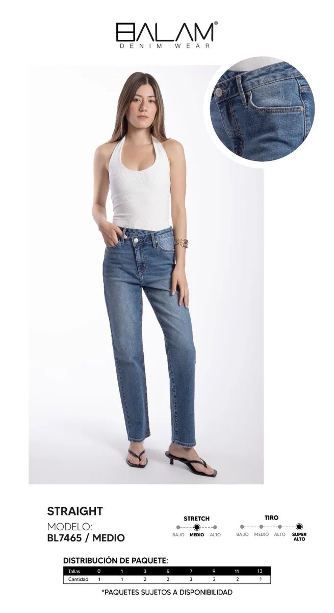 Pantalon Straight de Mezclilla Azul Media para Mujer Balam