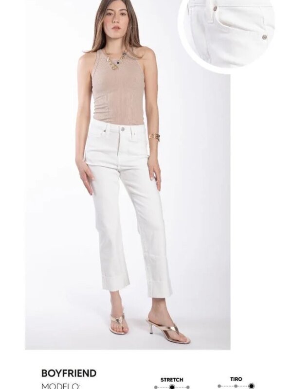 Pantalon Boyfriend Blanco de Mezclilla Para Mujer Estilo Relajado