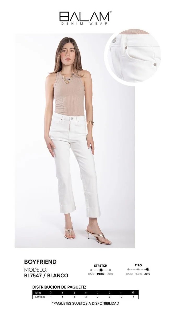 Pantalon Boyfriend Blanco de Mezclilla Para Mujer Estilo Relajado
