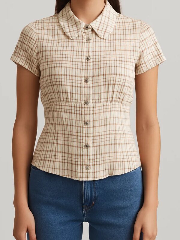 Camisa a Cuadros Vintage con Corset Integrado para Mujer
