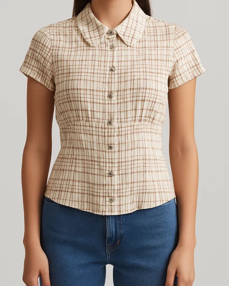 Camisa a Cuadros Vintage con Corset Integrado para Mujer