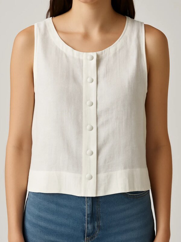 Blusa Crop Sin Mangas con Botones Frontales Estilo Casual para Mujer