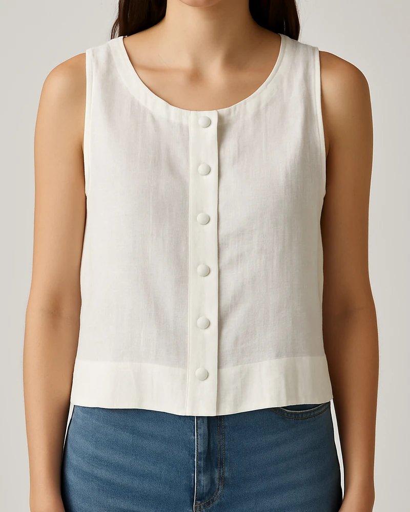 Blusa Crop Sin Mangas con Botones Frontales Estilo Casual para Mujer