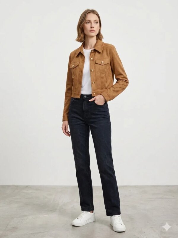 Chaqueta de Ante Camel Estilo Western para Mujer