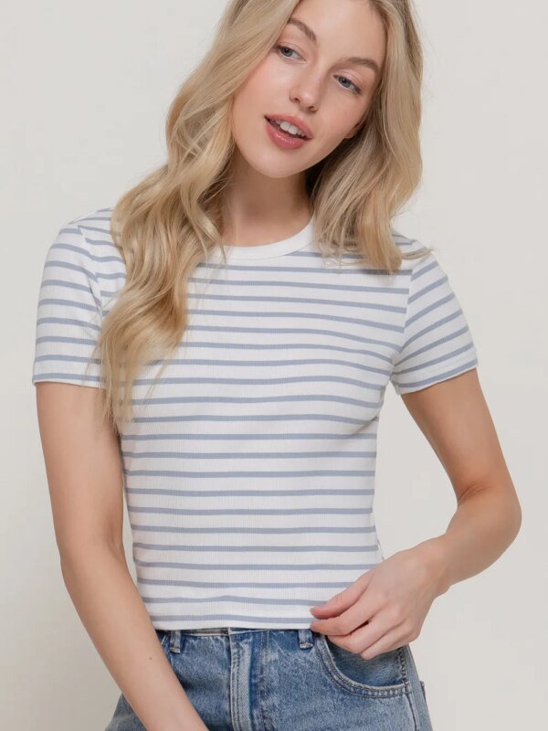 Blusa de Rayas Horizontales Manga Corta para Mujer Estilo Casual