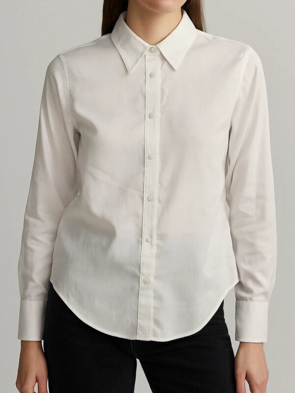 Camisa Blanca Clásica de Manga Larga Slim Fit para Mujer