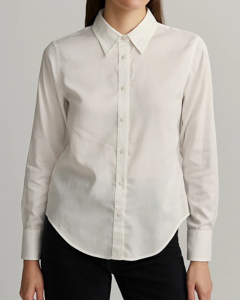 Camisa Blanca Clásica de Manga Larga Slim Fit para Mujer