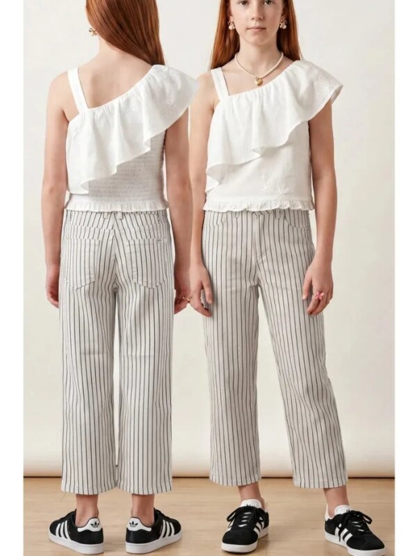 Pantalon Wide Leg a Rayas Verticales para Niña Estilo Casual