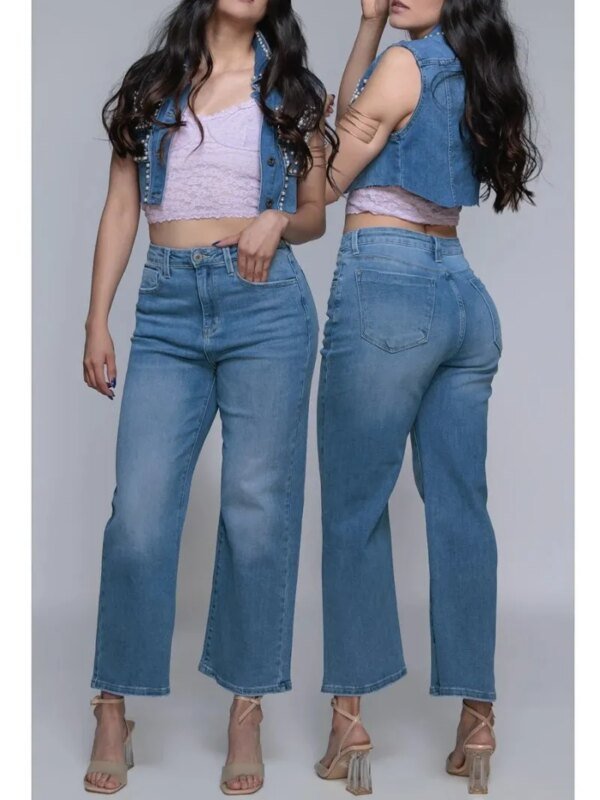 Pantalon Mom Fit Petit de Mezclilla Clara Tiro Alto para Mujer