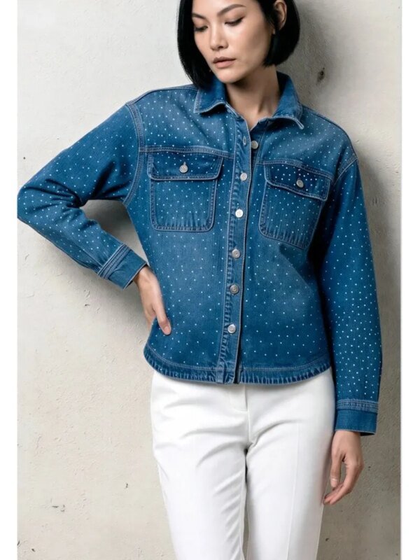 Chamarra de Mezclilla con Brillos para Mujer Estilo Casual Chic