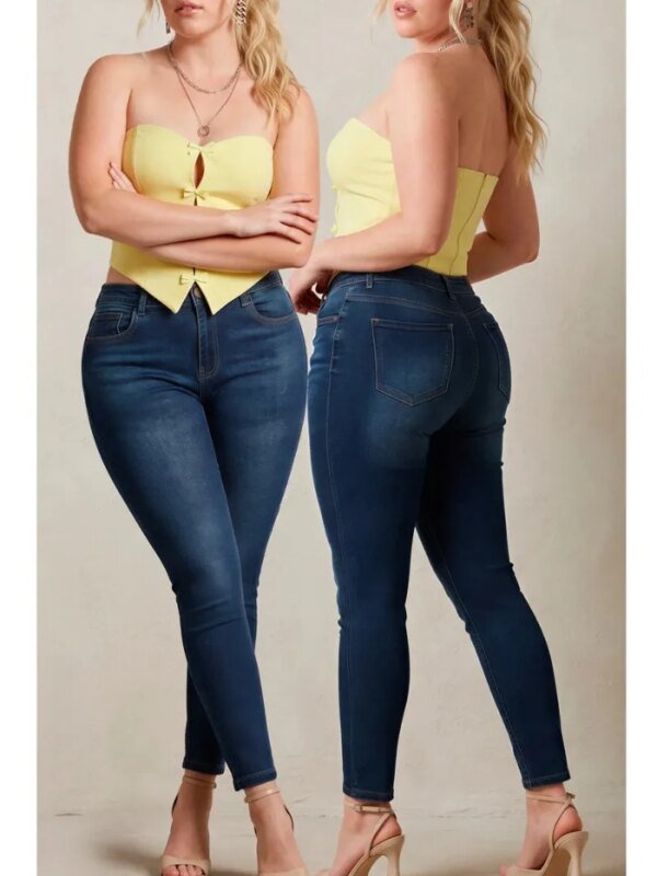 Pantalon Skinny Plus Size de Mezclilla Azul Oscuro para Mujer
