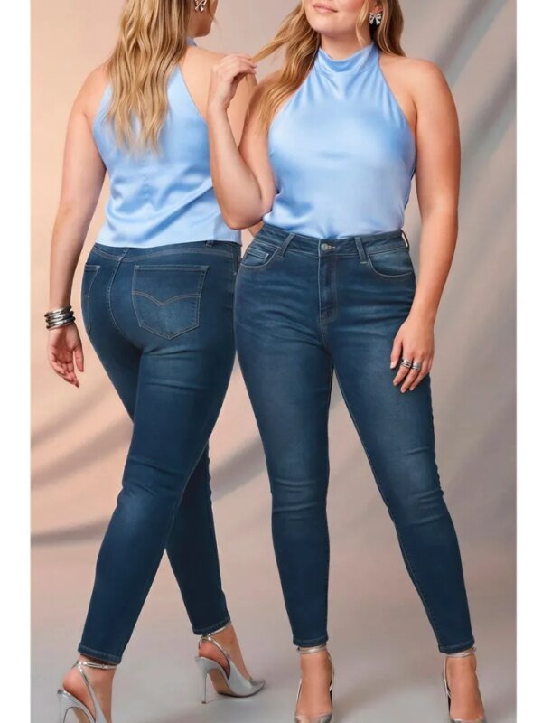 Pantalón Skinny Plus Size de Mezclilla Azul Oscuro para Mujer