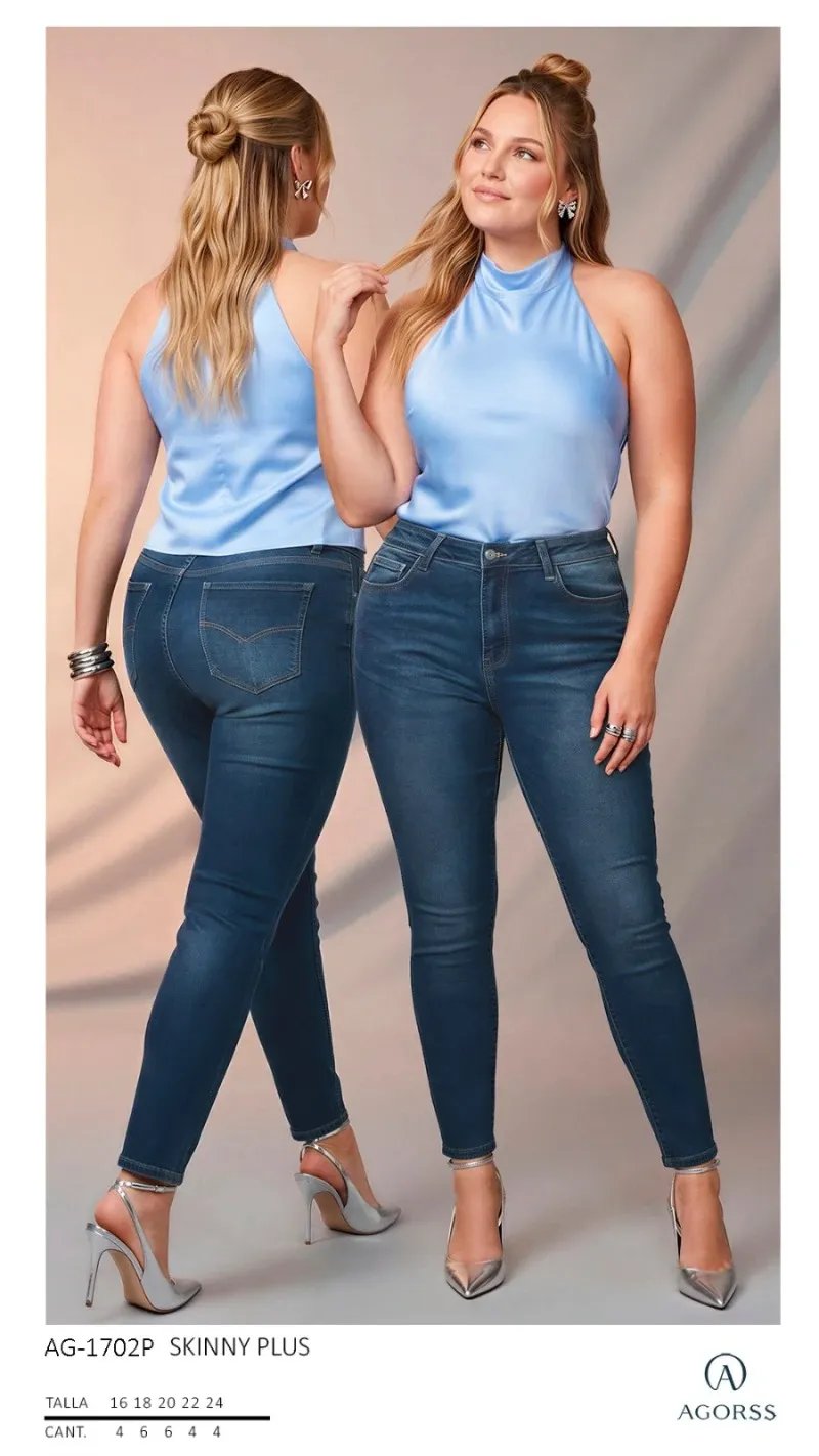 Pantalón Skinny Plus Size de Mezclilla Azul Oscuro para Mujer