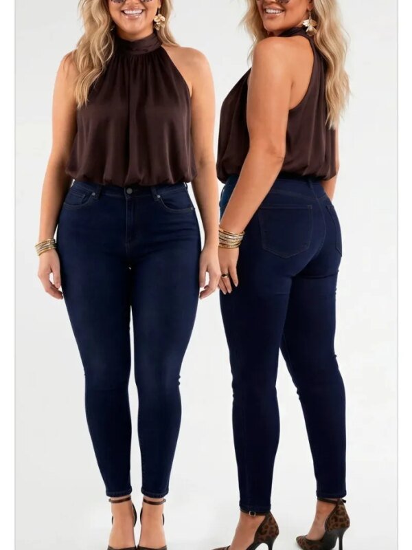 Pantalón Skinny Plus Size de Mezclilla Azul Oscuro para Mujer