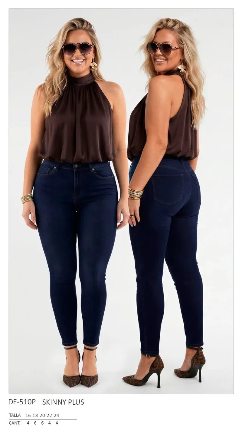 Pantalón Skinny Plus Size de Mezclilla Azul Oscuro para Mujer