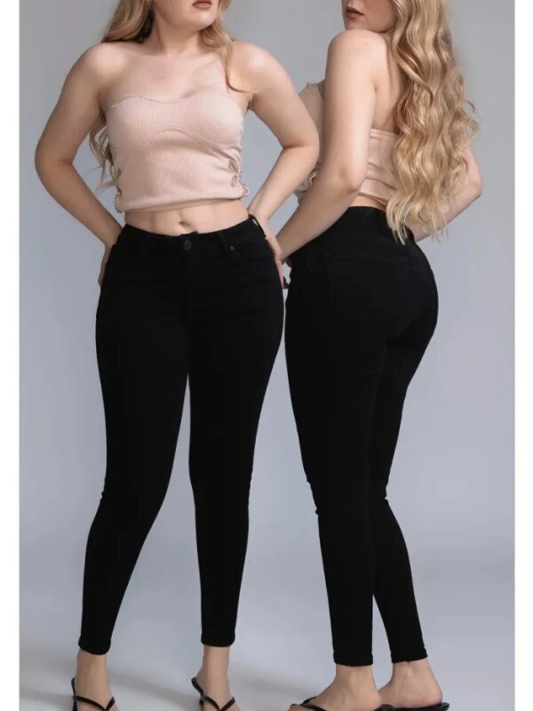 Pantalon Skinny Negro de Mezclilla para Mujer Tiro Alto