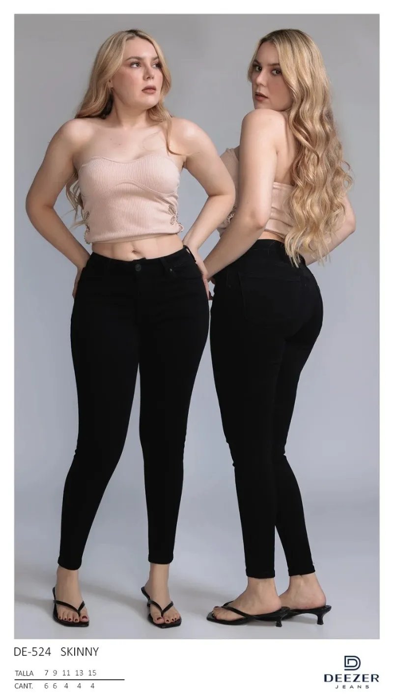 Pantalon Skinny Negro de Mezclilla para Mujer Tiro Alto