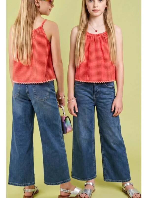 Pantalon Wide Leg de Mezclilla para Niña Estilo Casual Moderno