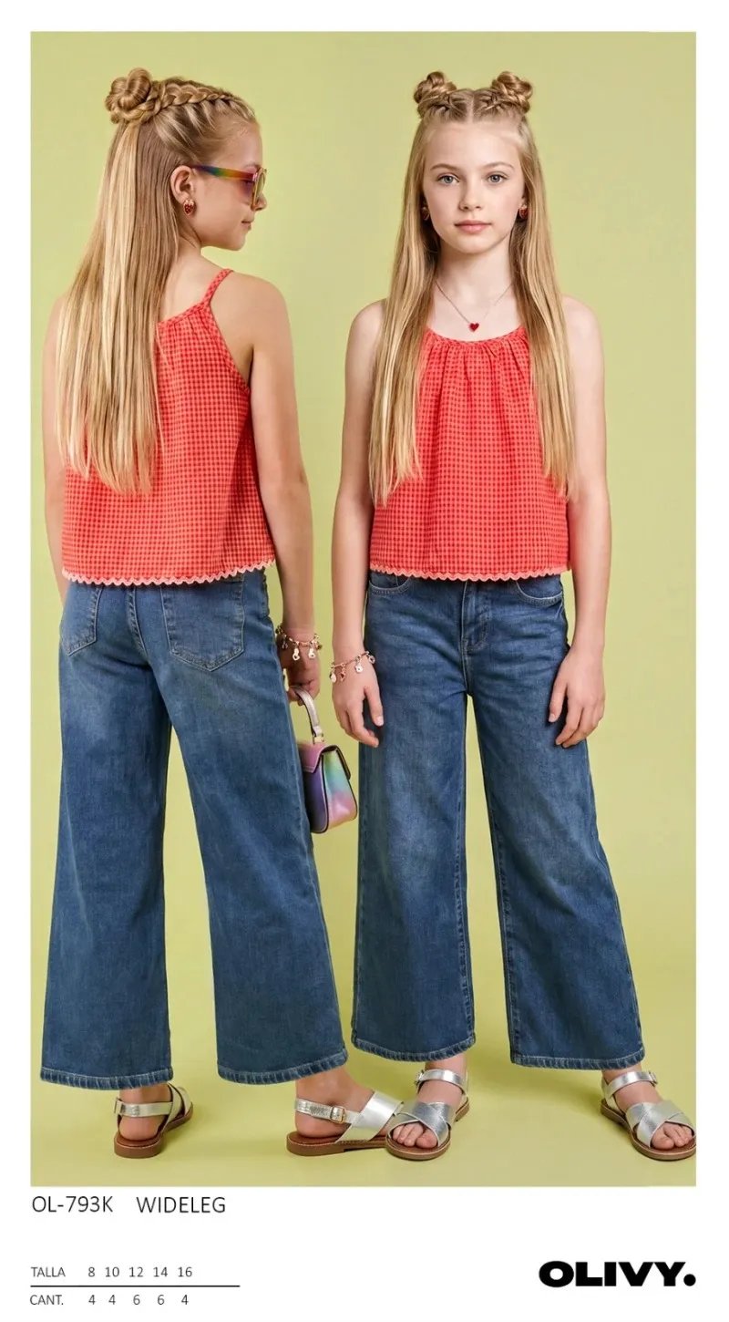 Pantalon Wide Leg de Mezclilla para Niña Estilo Casual Moderno