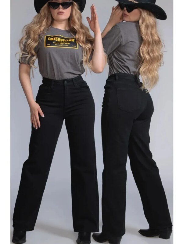 Pantalon Bootcut Negro de Mezclilla Tiro Alto para Mujer