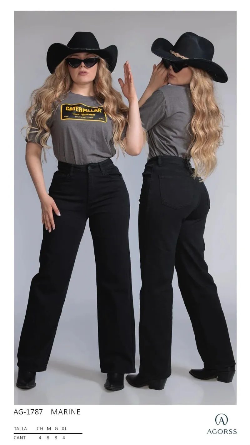 Pantalon Bootcut Negro de Mezclilla Tiro Alto para Mujer