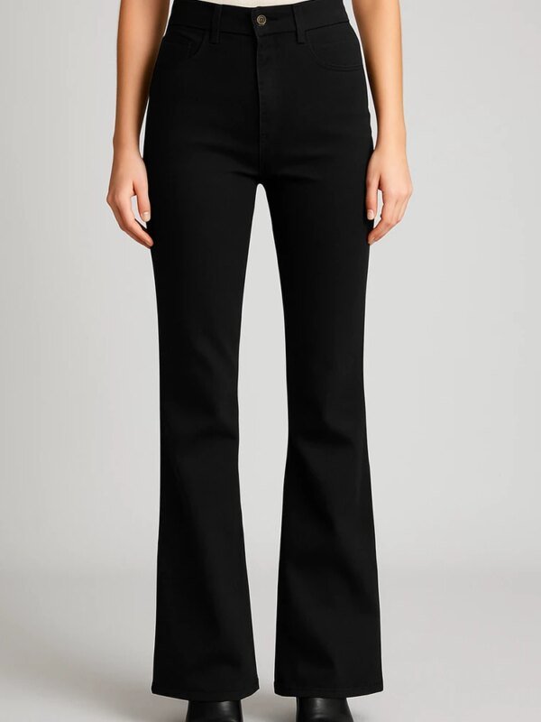 Pantalón Acampanado Negro de Tiro Alto Estilo Retro para Mujer