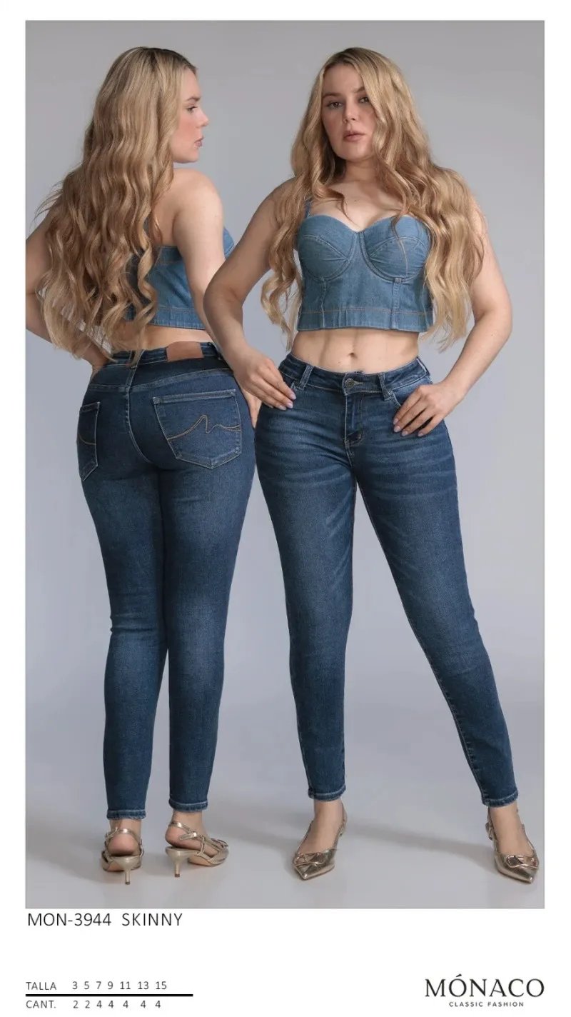 Pantalon Skinny de Mezclilla Azul Oscuro Tiro Medio para Mujer
