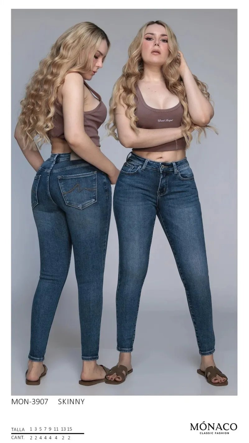 Pantalon Skinny de Mezclilla Azul Medio con Tiro Alto para Mujer