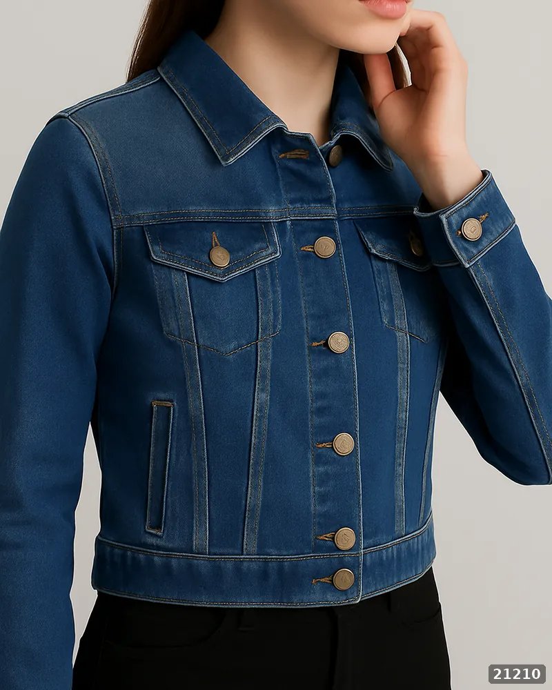 Chamarra de Mezclilla Azul Clásica Estilo Trucker para Mujer - Image 2