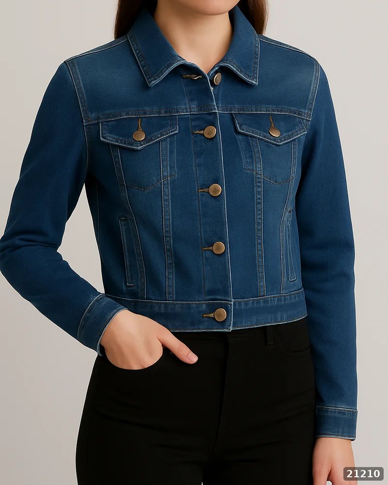 Chamarra de Mezclilla Azul Clásica Estilo Trucker para Mujer - Image 3